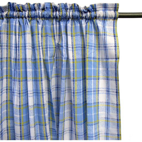 Home Innovations Pair of Polyester Cotton Rod Pocket Blue Checkered Curtains - Magdasmall