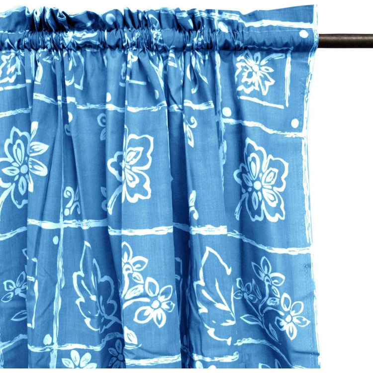 Home Innovations Pair of Polyester Cotton Rod Pocket Blue Floral Curtains - Magdasmall