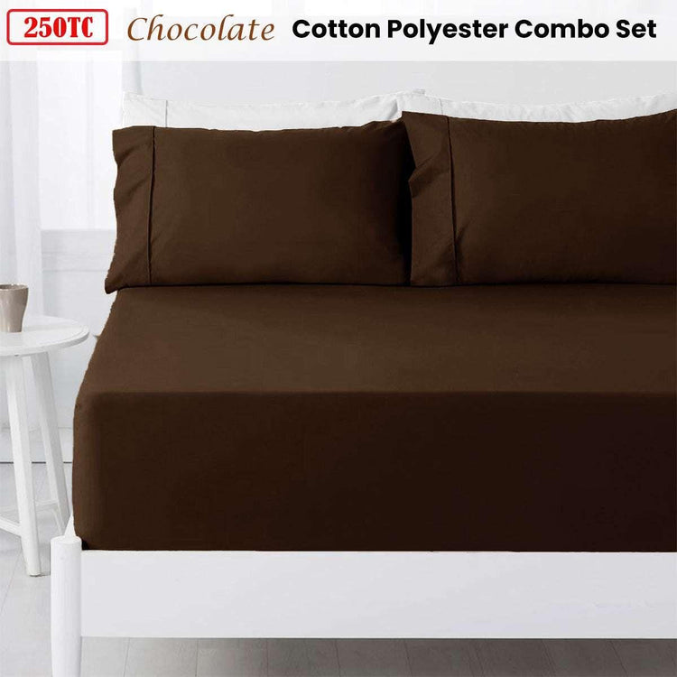 Hotel Living 250TC Chocolate Cotton Rich Combo Set Queen 38cm - Magdasmall