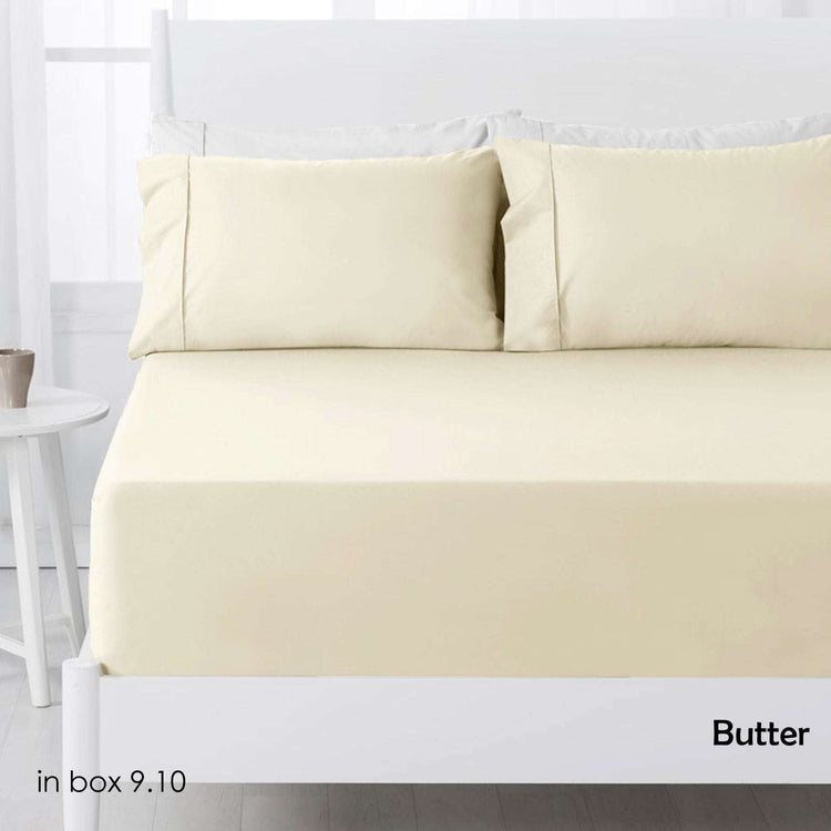 Hotel Living 250TC Polyester Cotton Fitted Sheet Set Butter Double - Magdasmall