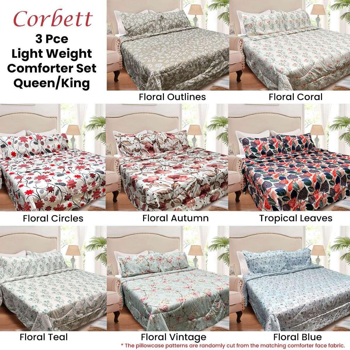 Hotel Living 3 Pce Light Weight Comforter Set Queen/King Corbett Tropical Leaves - Magdasmall