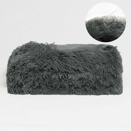 Hotel Living Long Hair Faux Fur Throw Rug Grey - Magdasmall