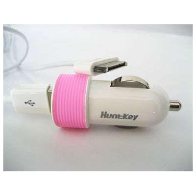 Huntkey Compact Car Charger for iPad &amp; Smart Phone 5V 2.1A with MFI Cable - Pink (HKB01005021-0B)