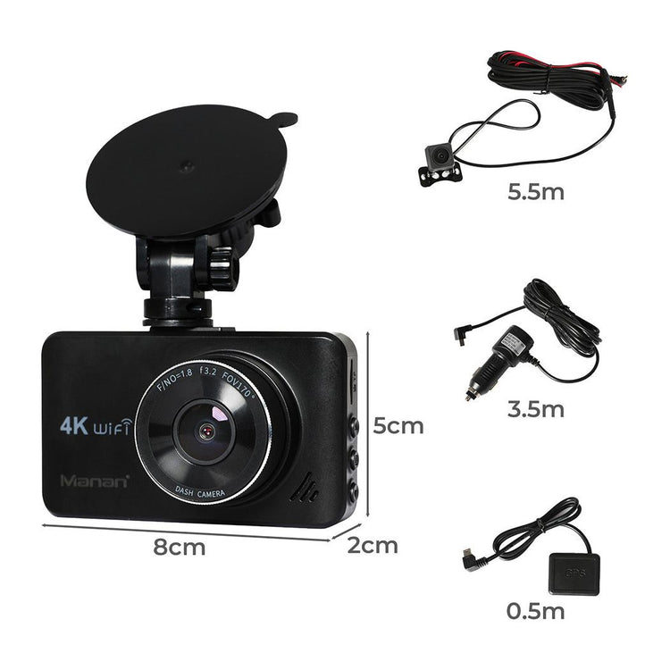 Manan 4K Car Dash Camera Front and Rear Dual Wifi GPS-1831592586662514690