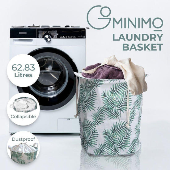 GOMINIMO Laundry Basket Round Foldable with Cover Green Leaves Design