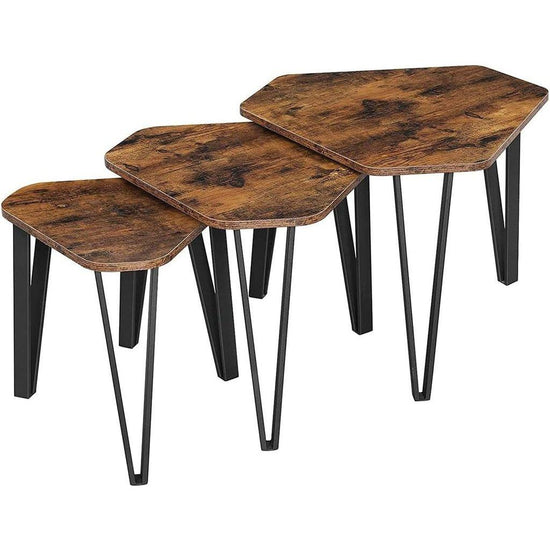 VASAGLE Nesting Coffee Table Set of 3 Rustic Brown and Black