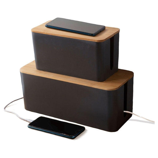 GOMINIMO set of Two Cable Management Box with Bamboo Lid (Black)