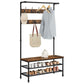 VASAGLE Coat Rack Stand with 9 Hooks and Shoe Rack, Industrial Style, Multifunctional Hall Tree, Sturdy Steel Frame