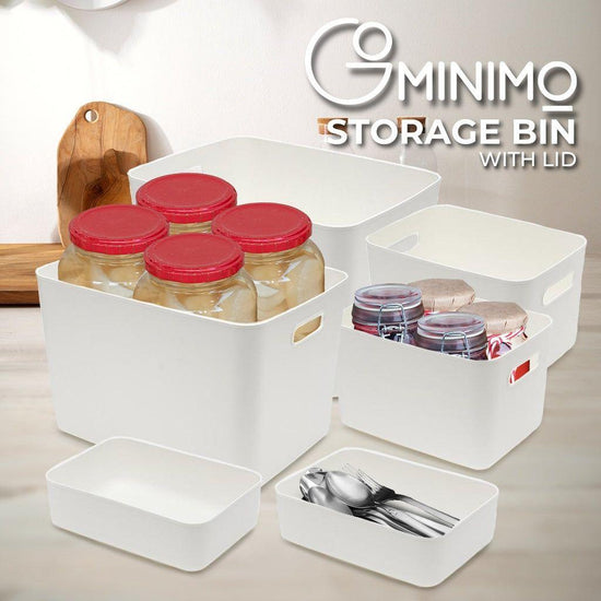 GOMINIMO 6 Pieces Plastic Storage Bins with 4 Lids （Beige）