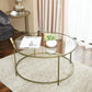 VASAGLE Round Glass Top Coffee Table with Metal Frame