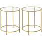 VASAGLE Round Side Tables Set of 2 Tempered Glass with Steel Frame Gold