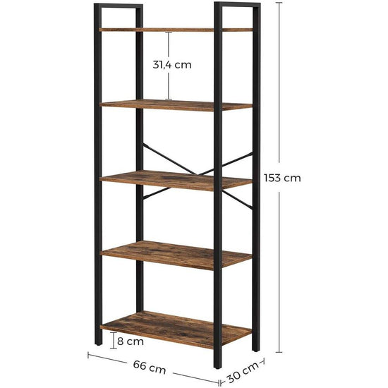 VASAGLE 5 Tier Bookshelf Standing Display Storage Rack Rustic Brown