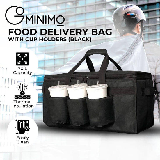 GOMINIMO Insulated Food Delivery Bag with Cup Holders (Black)