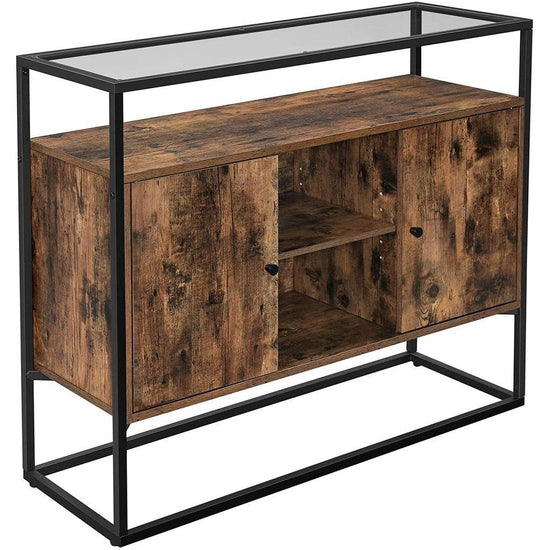 VASAGLE Sideboard with Glass Surface and Open Compartments