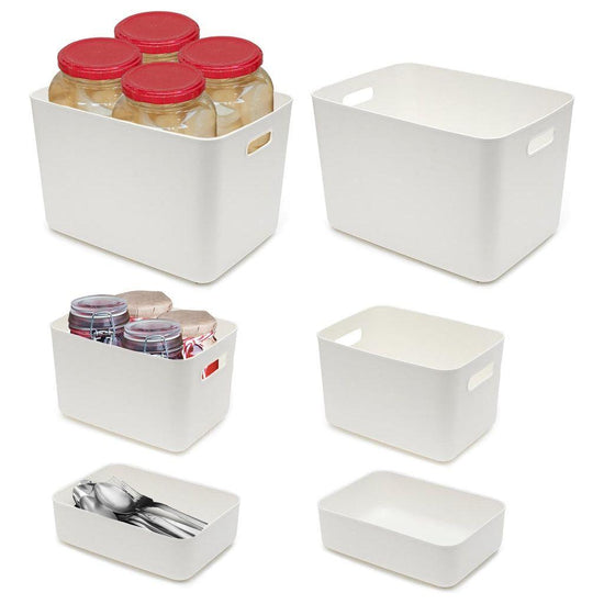 GOMINIMO 6 Pieces Plastic Storage Bins with 4 Lids （Beige）