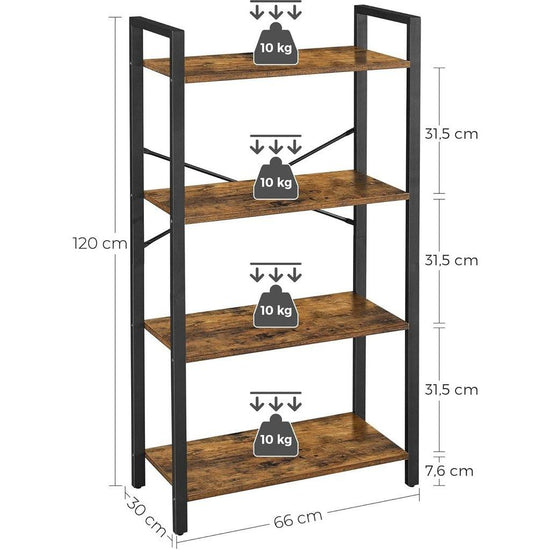 VASAGLE 4-Tier Bookshelf Storage Rack with Steel Frame for Living Room Office Study Hallway Industrial Style Rustic Brown and Black