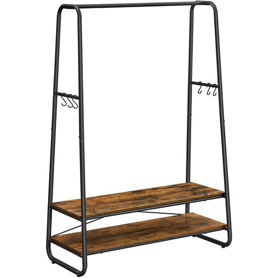 VASAGLE Clothes Rack with 2 Shelves Rustic Brown and Black