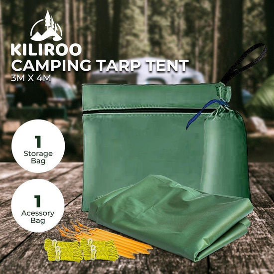 KILIROO 3X4m Large Waterproof Camping Tarp Tent (Forest Green)