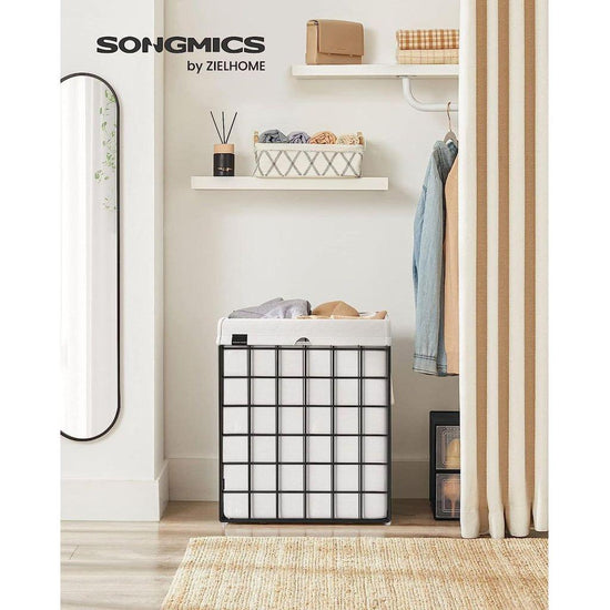 SONGMICS Laundry Hamper 90L Metal Wire Frame Black and White LCB190W01