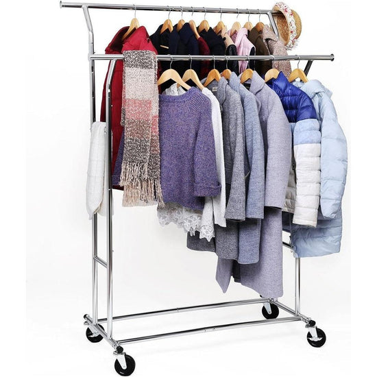 SONGMICS Metal Clothes Rack Stand on Wheels Heavy Duty Silver