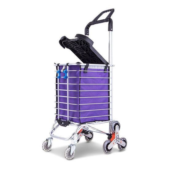 GOMINIMO Foldable Aluminum Shopping Trolley Cart with Wheels and Lids Purple and Silver