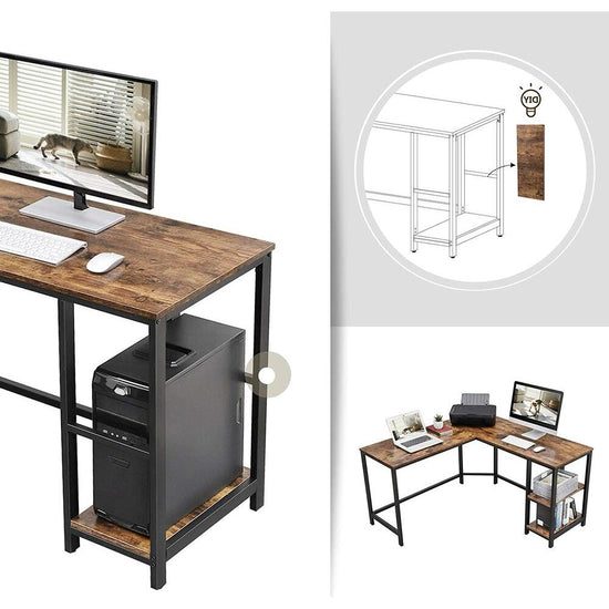 VASAGLE L-Shaped Desk with Shelves