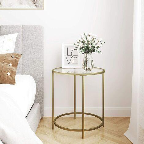 VASAGLE Round Side Table with Tempered Glass Top