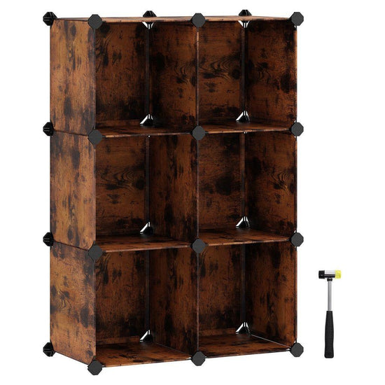 SONGMICS 6 Cube Storage Organizer and Storage with Rubber Mallet Rustic Brown