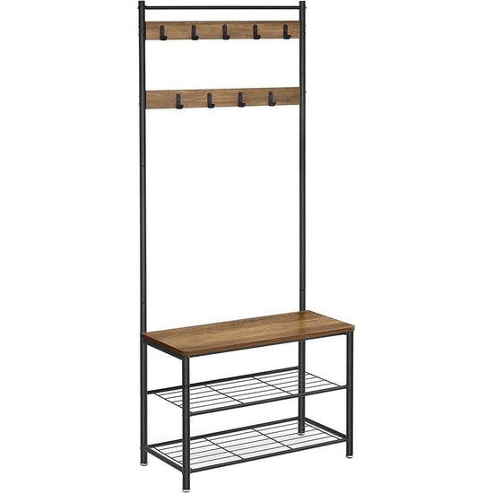 VASAGLE Coat Stand with Shoe Racks Walnut Brown/Black