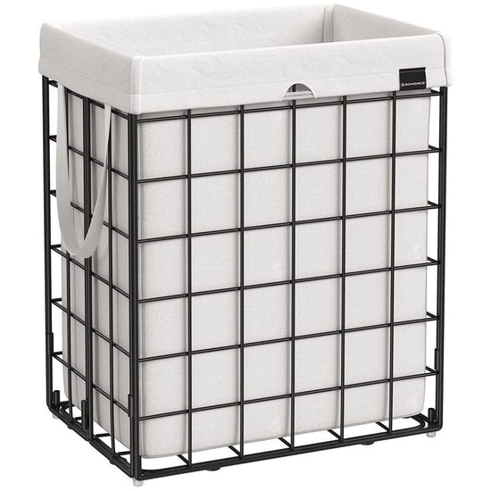 SONGMICS Laundry Hamper 90L Metal Wire Frame Black and White LCB190W01