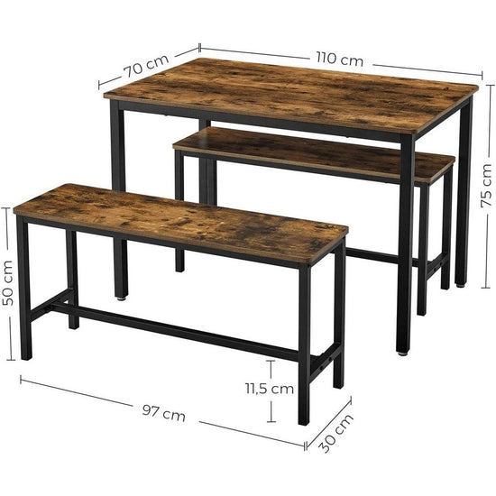 VASAGLE Dining Table Set with 2 Benches