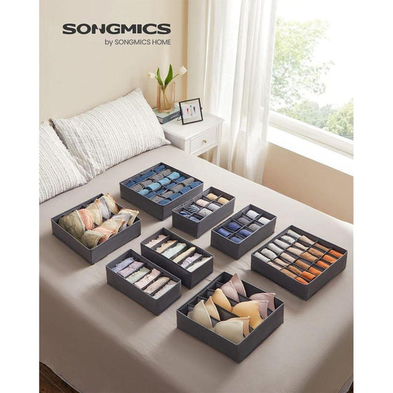 SONGMICS Underwear Storage Folding Fabric Boxes Set of 8 Grey