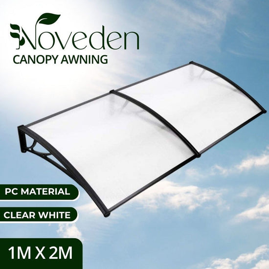 NOVEDEN Window Door Awning Canopy Outdoor UV Patio Rain Cover Clear White 1M X 2M Type 2