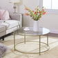 VASAGLE Round Glass Top Coffee Table with Metal Frame