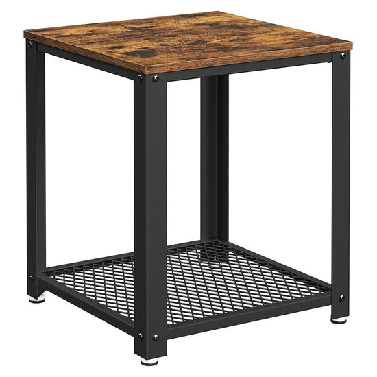 VASAGLE Side Table with Mesh Shelf Rustic Brown and Black LET41XV1