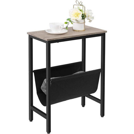 Industrial Side Table with Magazine Holder Sling and Metal Structure (Grey)