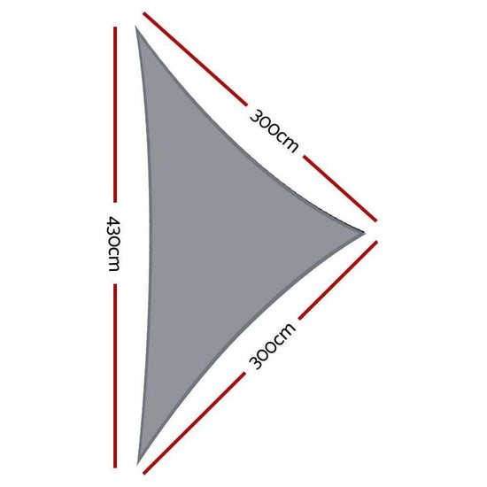 Instahut Shade Sail 3x3x4.3m Triangle 280GSM 98% Grey Shade Cloth