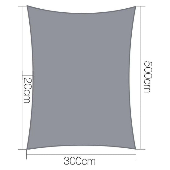 Instahut Shade Sail 3x5m Rectangle 280GSM 98% Grey Shade Cloth