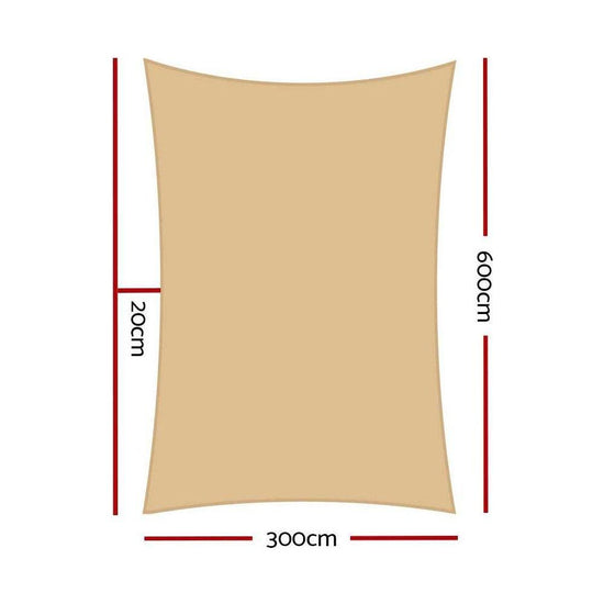 Instahut Shade Sail 3x6m Rectangle 185GSM 95% Sand Shade Cloth