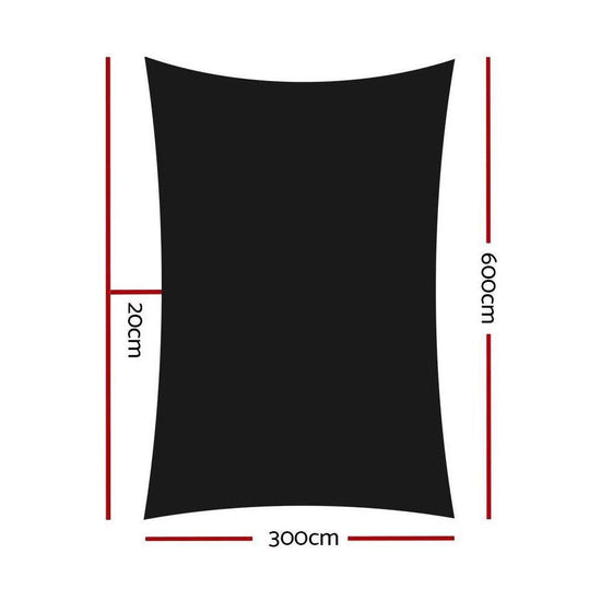 Instahut Shade Sail 3x6m Rectangle 280GSM 98% Black Shade Cloth