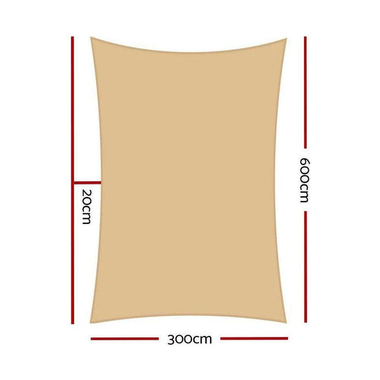 Instahut Shade Sail 3x6m Rectangle 280GSM 98% Sand Shade Cloth