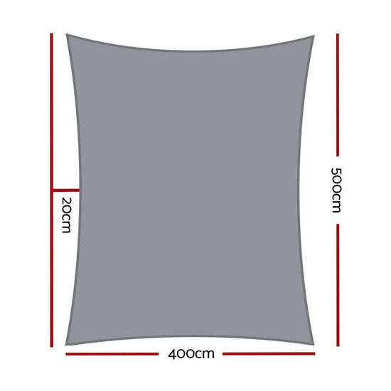 Instahut Shade Sail 4x5m Rectangle 280GSM 98% Grey Shade Cloth