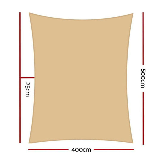 Instahut Shade Sail 4x5m Rectangle 280GSM 98% Sand Shade Cloth