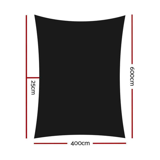 Instahut Shade Sail 4x6m Rectangle 280GSM 98% Black Shade Cloth