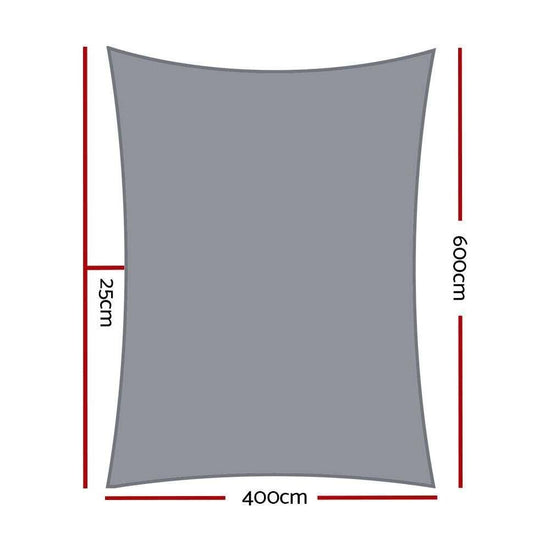 Instahut Shade Sail 4x6m Rectangle 280GSM 98% Grey Shade Cloth