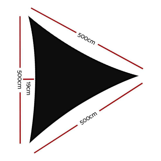 Instahut Shade Sail 5x5x5m Triangle 280GSM 98% Black Shade Cloth