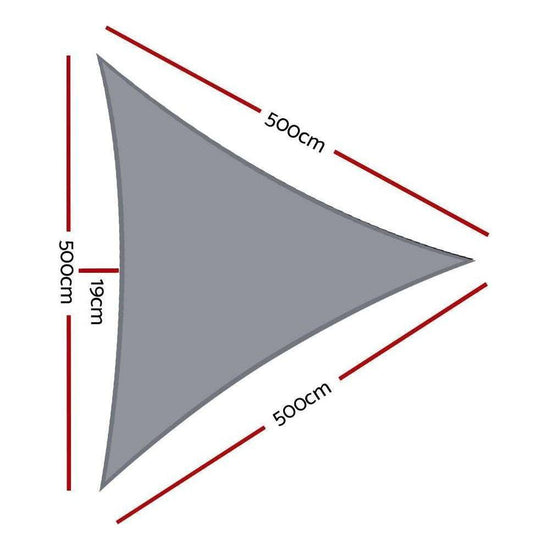 Instahut Shade Sail 5x5x5m Triangle 280GSM 98% Grey Shade Cloth