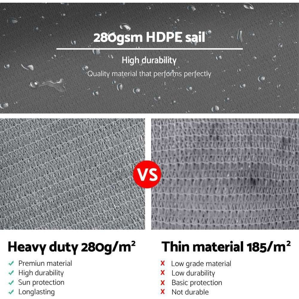 Instahut Shade Sail 6x6x6m Triangle 280GSM 98% Grey Shade Cloth