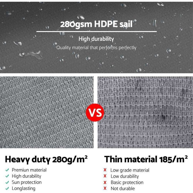 Instahut Shade Sail 6x6x6m Triangle 280GSM 98% Grey Shade Cloth