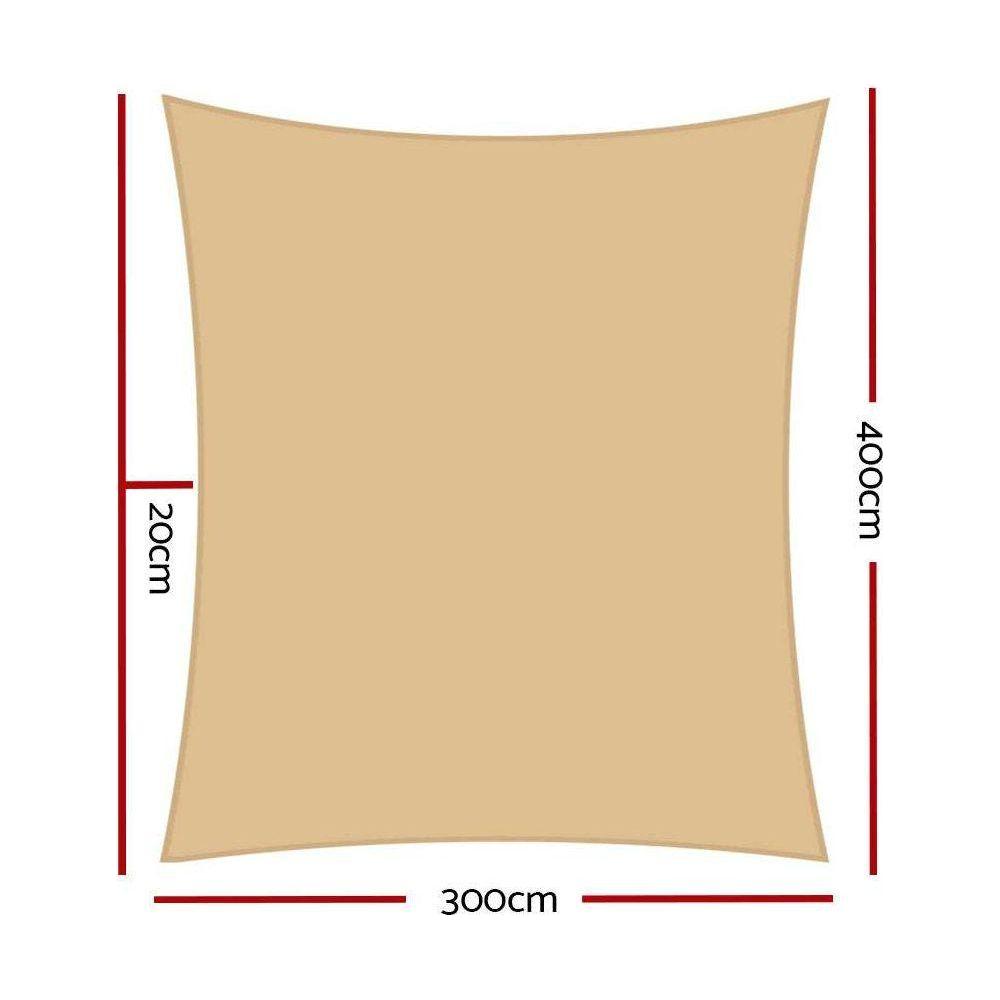 Instahut Waterproof Shade Sail 3x4m Rectangle Sand 95% Shade Cloth